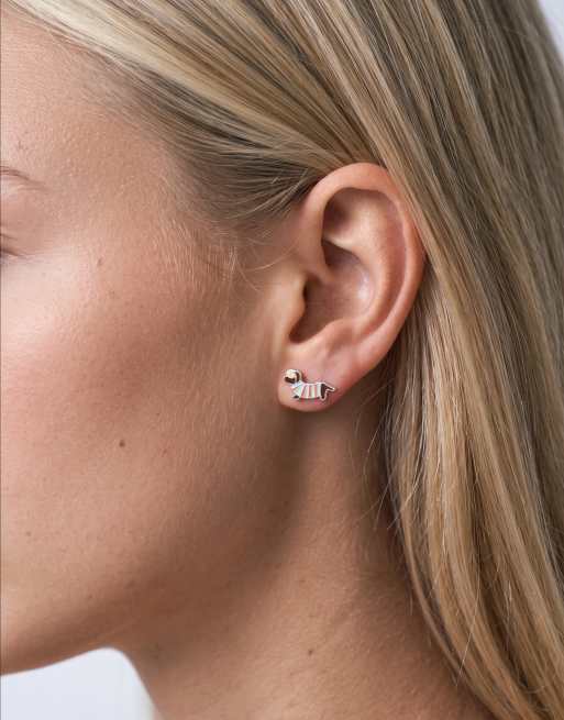 Kingsley Ryan Christmas jumper dog stud earrings in silver plated, 4 of 4