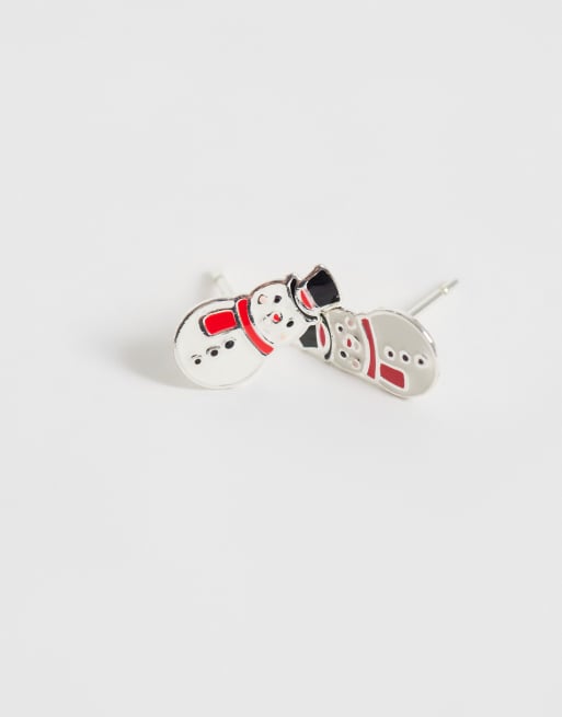 Kingsley Ryan Christmas snowman stud earrings in silver plated, 2 of 3