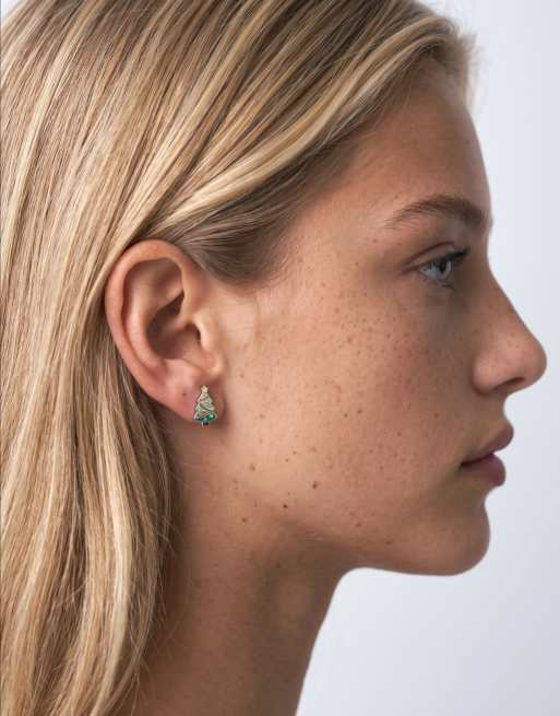 Kingsley Ryan Christmas tree stud earrings in silver plated, 2 of 4