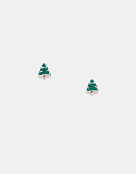 Kingsley Ryan Christmas tree stud earrings in sterling silver - view 1
