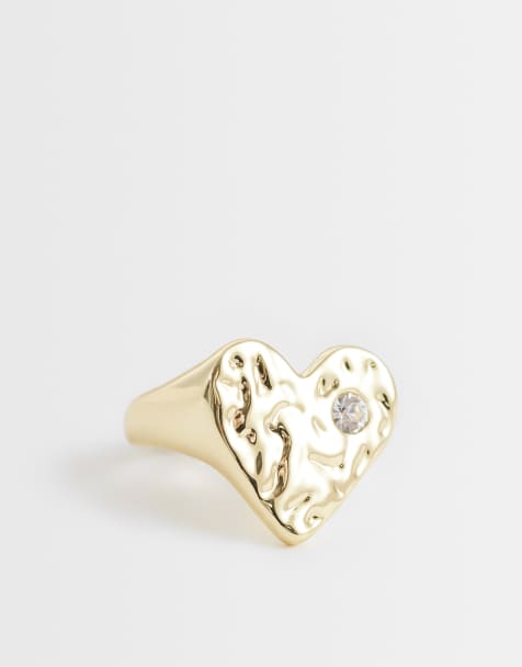 Kingsley Ryan chunky gemset heart ring in 14ct gold plated - view 1