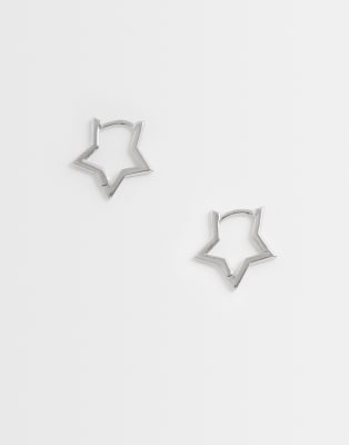 Kingsley Ryan Chunky Star Hoop Earrings In Silver