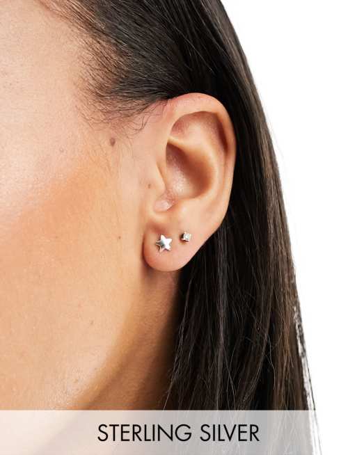 Kingsley Ryan - Clous d'oreilles en argent massif motif étoiles 6 mm - Argenté