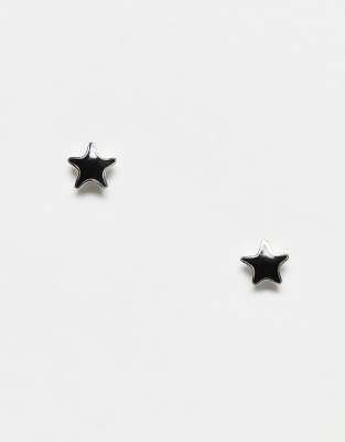 Kingsley Ryan - Clous d'oreilles étoile en émail noir-Argenté