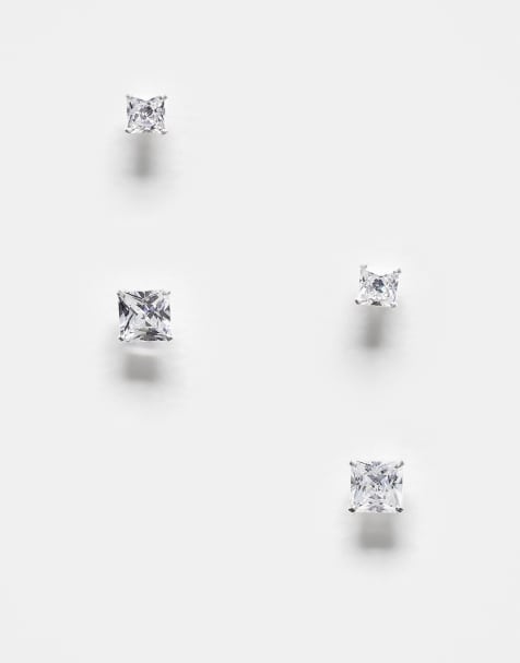 Kingsley Ryan - Confezione da 2 paia di orecchini a bottone in argento sterling con cristalli squadrati - view 1