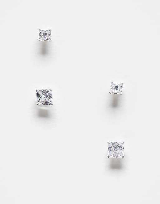 Kingsley Ryan - Confezione da 2 paia di orecchini a bottone in argento sterling con cristalli squadrati