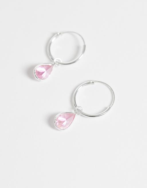 Kingsley Ryan – Creoler i sterlingsilver med rosa, tårformade stenar, 4 av 4