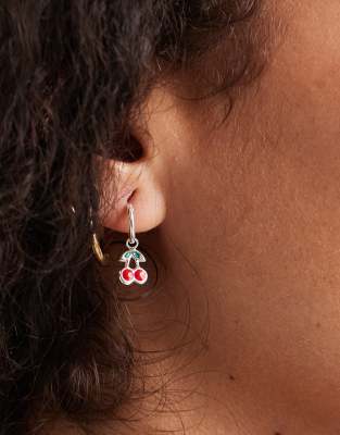 Kingsley Ryan - Créoles avec charm cerise - Argent massif-Argenté