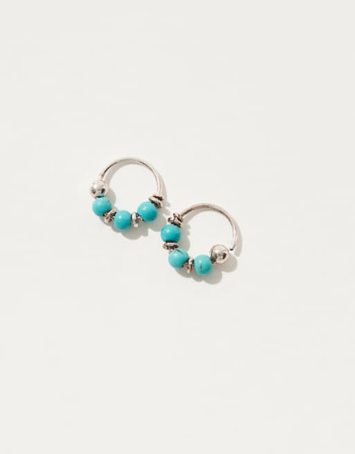 Boucles D'oreilles Pendantes En Argent Massif Avec Perles De Turquoise - Neuf Sans Emballage