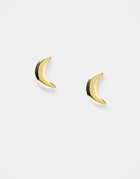 Kingsley Ryan crescent moon stud earrings in gold plate - view 1