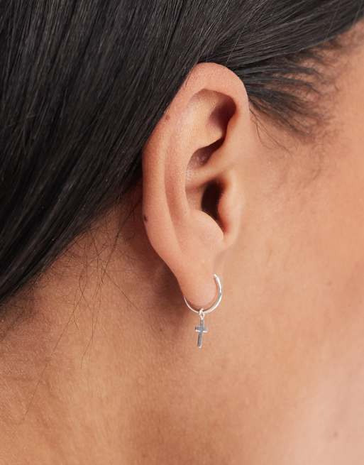 Kingsley Ryan cross charm hoop earrings in sterling silver