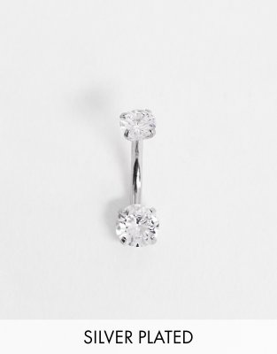 Kingsley Ryan crystal belly bar in silver plated | ASOS