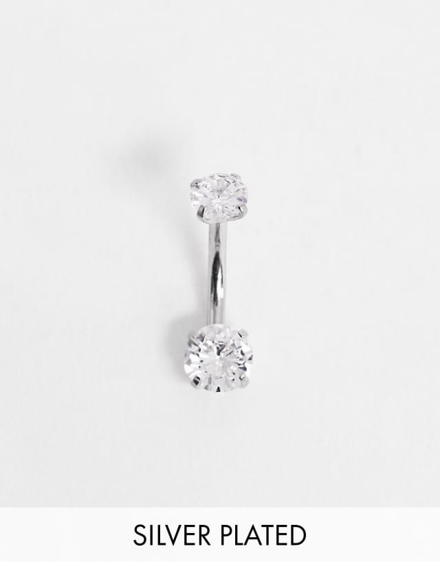 Kingsley Ryan crystal belly bar in silver plated