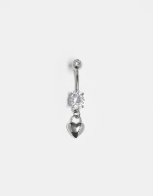 Kingsley Ryan Kingsley Ryan crystal belly bar with dangling heart in sterling silver