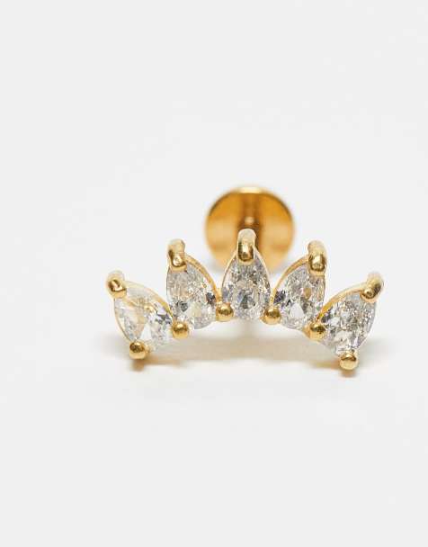 Kingsley Ryan crystal curved labret piercing earring in gold plate - view 1