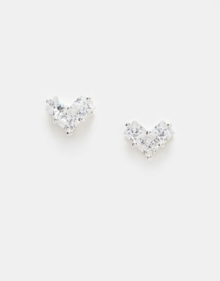 crystal heart stud earrings in sterling silver