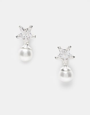 crystal star and pearl stud earrings in sterling silver