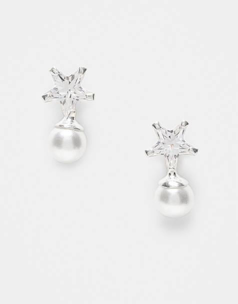 Kingsley Ryan crystal star and pearl stud earrings in sterling silver - view 1