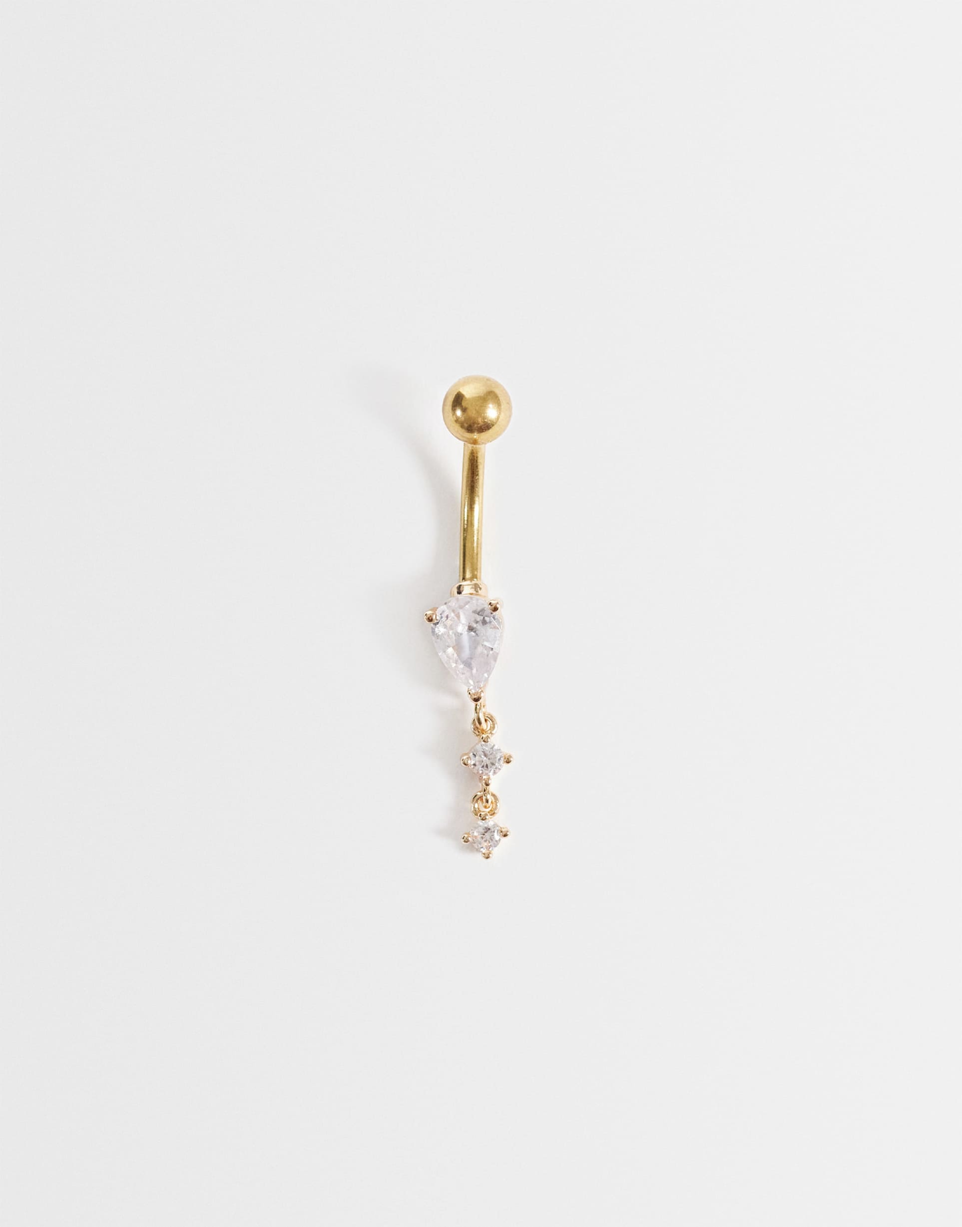 kingsley ryan crystal teardrop belly bar in gold plated