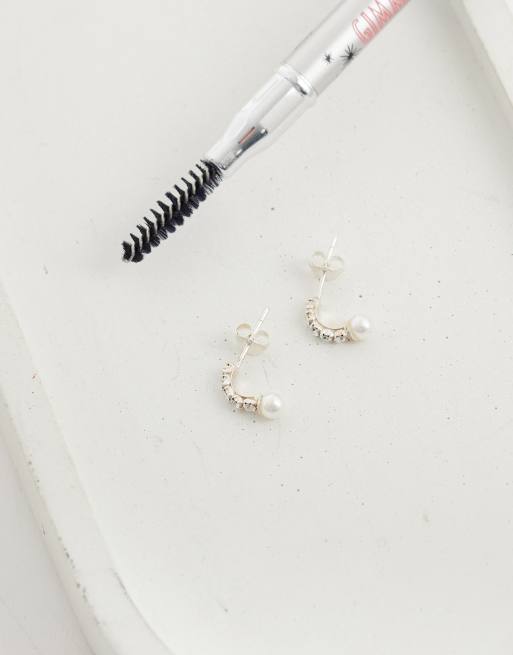 Kingsley Ryan cubic zirconia and faux pearl drop stud earrings in sterling silver, 2 of 4