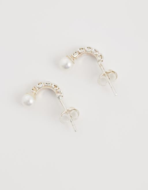 Kingsley Ryan cubic zirconia and faux pearl drop stud earrings in sterling silver, 4 of 4