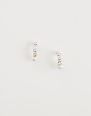 Kingsley Ryan Cubic Zirconia And Faux Pearl Drop Stud Earrings In Silver