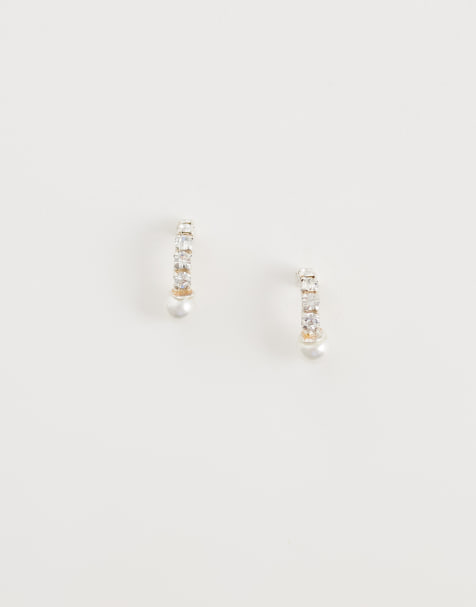 Kingsley Ryan cubic zirconia and faux pearl drop studs in sterling silver - view 1