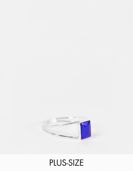 Kingsley Ryan Curve - Anello a doppia fascia in argento sterling con pietra blu