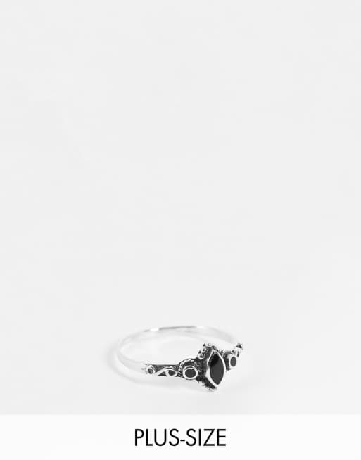 Kingsley Ryan Curve - Anello decorato in argento sterling con pietra nera