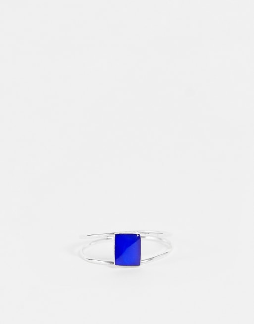Kingsley Ryan Curve - Bague double avec pierre bleue en argent massif, 4 de 4