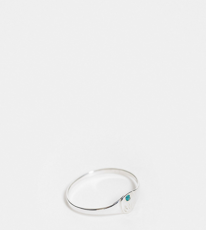 Kingsley Ryan Curve December birthstone ring in sterling silver with blue zircon crystal