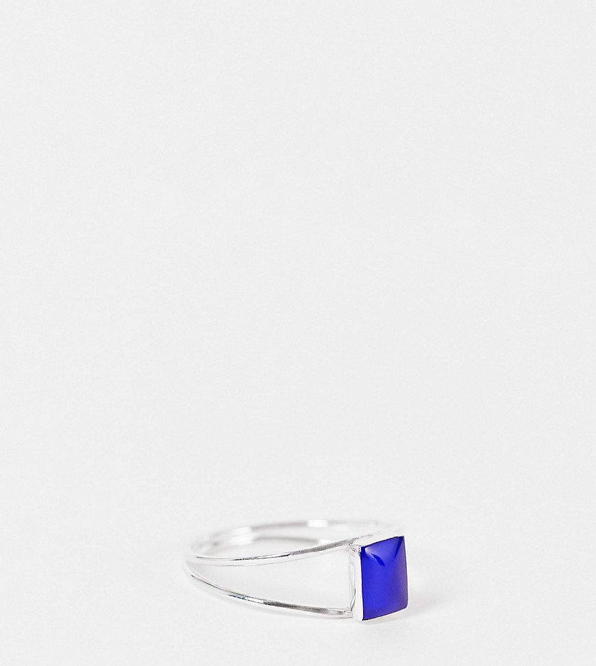 Kingsley Ryan Curve double band ring with blue stone in sterling silver