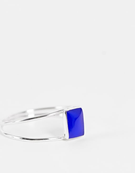 Kingsley Ryan Curve double band ring with blue stone in sterling silver, 2 of 4