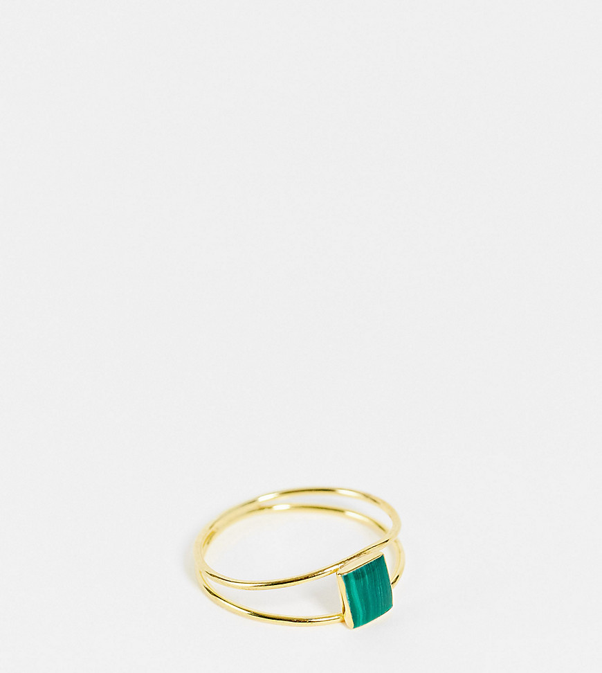 Kingsley Ryan Curve Double Band Ring With Green Stone In Sterling Silver Gold Plate