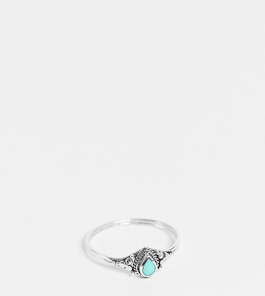 Kingsley Ryan Curve Etched Ring With Turquoise Stone In Sterling Silver