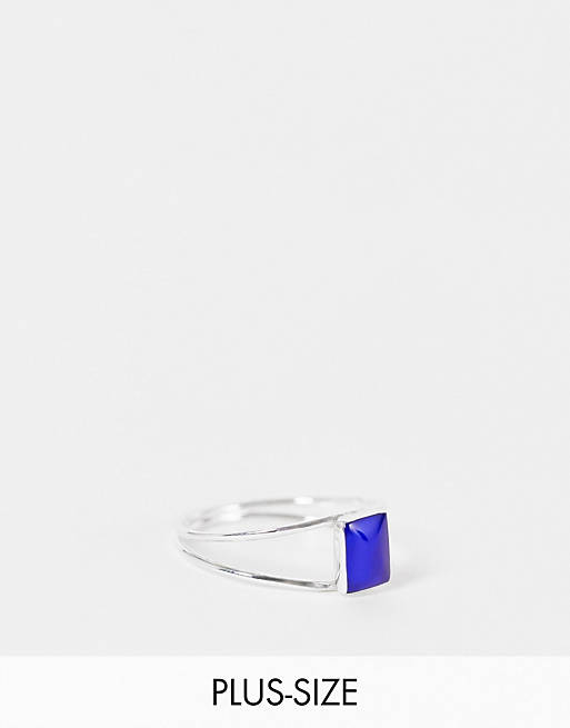 Kingsley Ryan Curve - Platte ring van echt zilver met blauwe steen