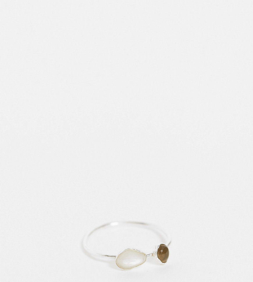 Kingsley Ryan Curve Ring With Double Stones In Sterling Silver