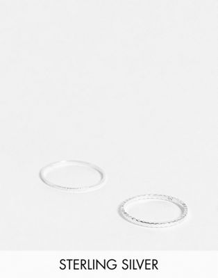 Kingsley Ryan Curve x2 pack fine stacking rings in sterling silver