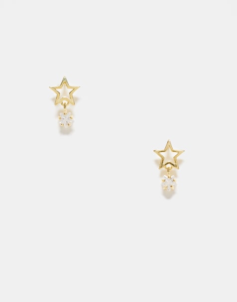 Kingsley Ryan cut out star stud earring with crystal charm in gold plated - view 1