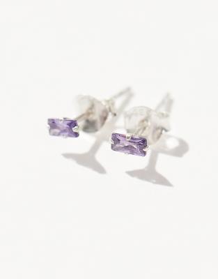 Kingsley Ryan - CZ - 4 x 2 rechteckige Amethyst-Ohrstecker aus Sterlingsilber