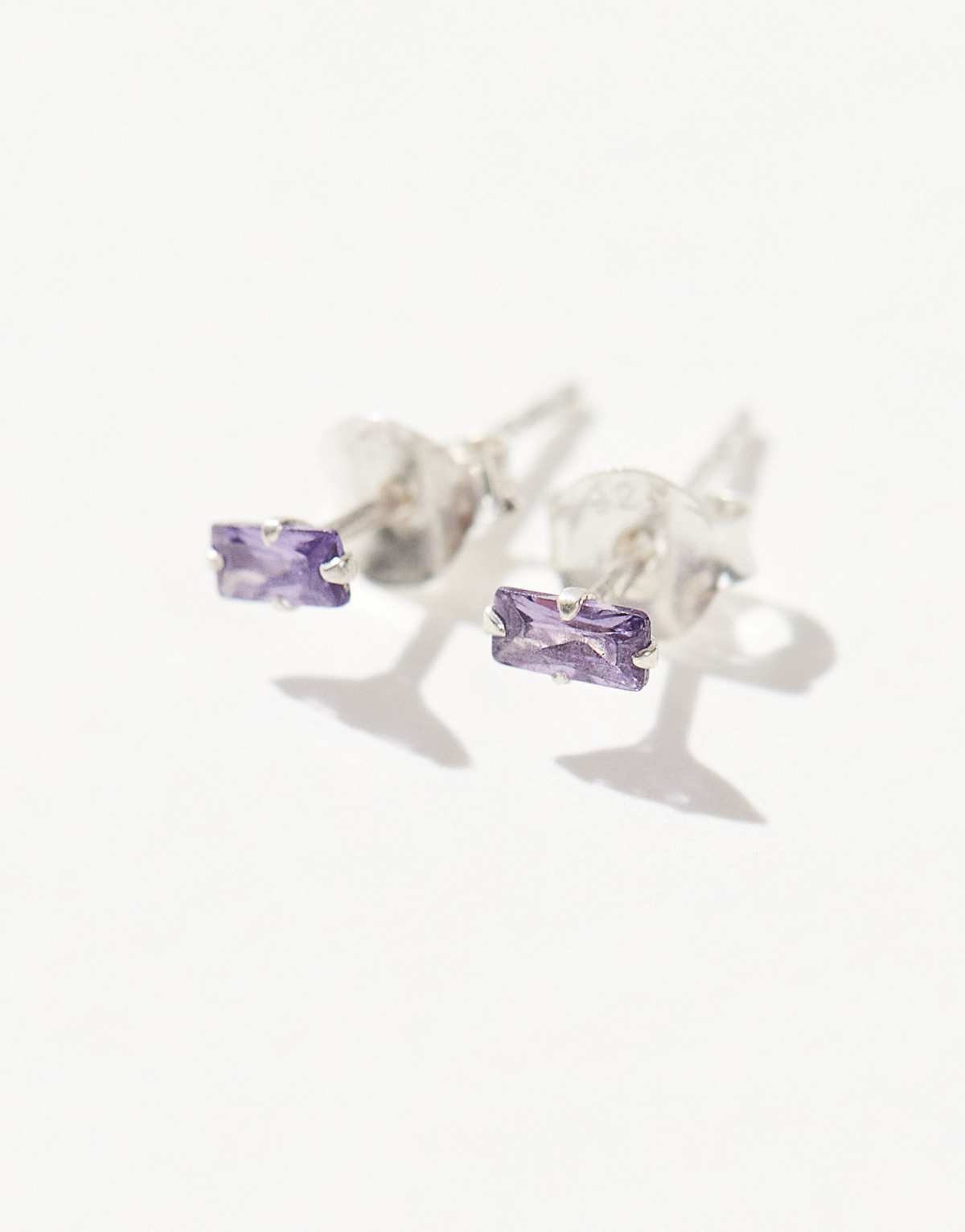 Kingsley Ryan CZ 4x2 amethyst rectangle stud earrings in sterling silver