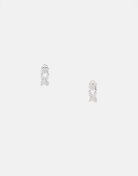 Kingsley Ryan - CZ - Orecchini a bottone a forma di pesce in argento sterling - view 1