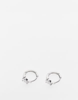CZ teardrop huggie hoop earrings in sterling silver