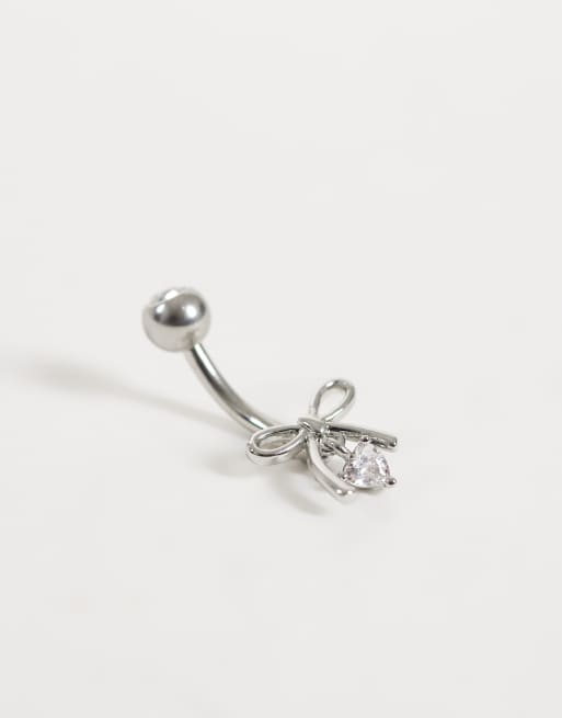 Kingsley Ryan dangley gemtset bow belly bar in steel, 2 of 3