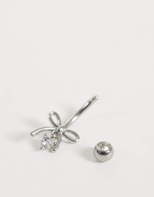 Kingsley Ryan dangley gemtset bow belly bar in steel, 3 of 3