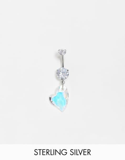 Kingsley Ryan dangling heart belly bar in silver - view 1