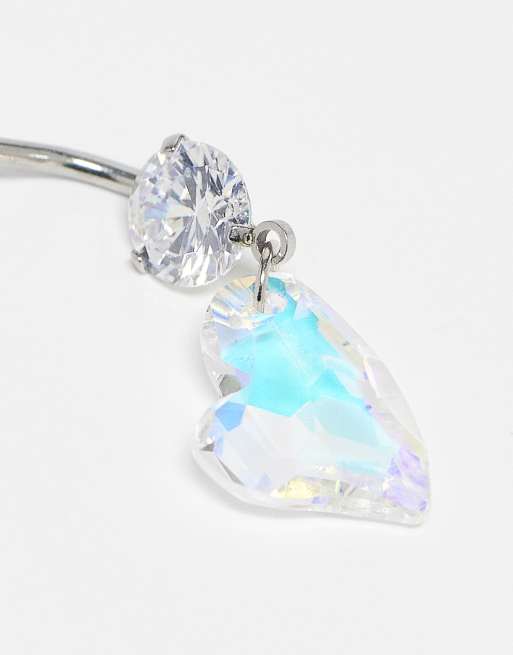 Kingsley Ryan dangling heart belly bar in silver   , 2 of 4