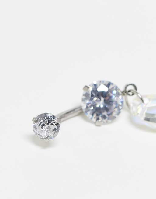 Kingsley Ryan dangling heart belly bar in silver   , 3 of 4