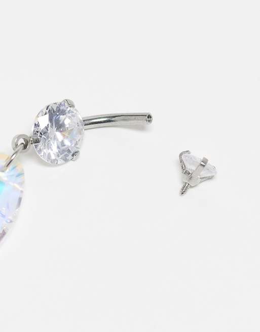 Kingsley Ryan dangling heart belly bar in silver   , 4 of 4