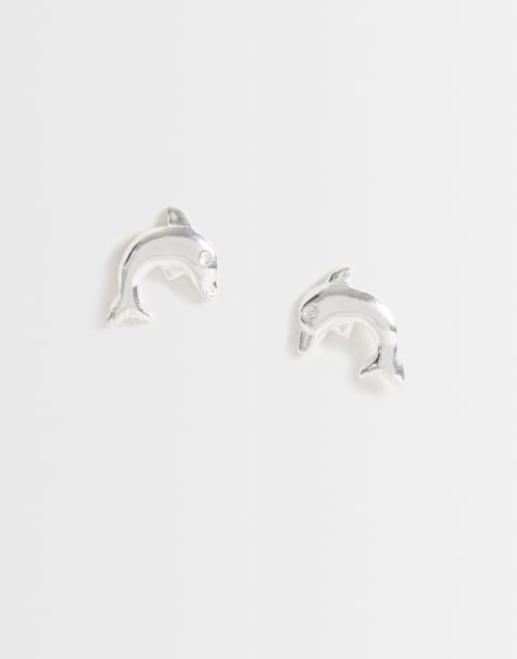 Kingsley Ryan dolphin studs in sterling silver - view 1
